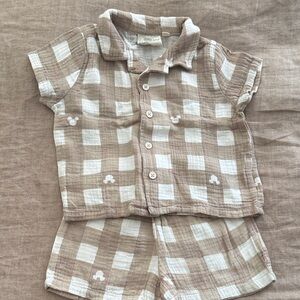 DISNEY MICKEY Plaid Button-Up Shirt and Shorts Set 100% cotton